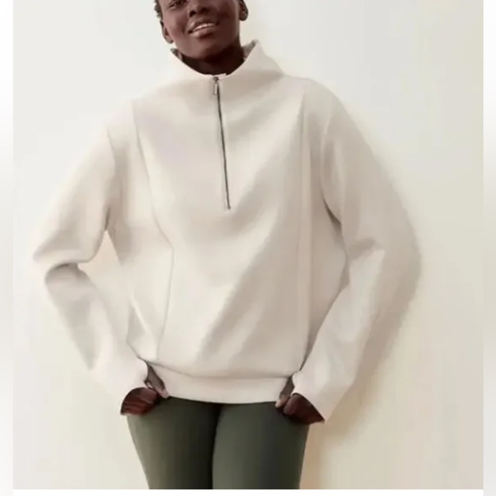 ADAY Home Stretch Scuba Half-zip Pullover Sweatshirt in Sand, Small, EUC